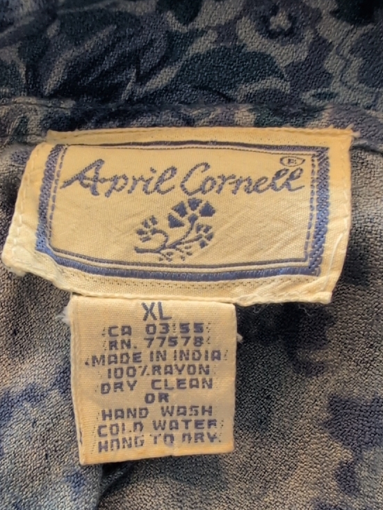 Vintage April Cornell Indigo Floral & Plaid, Button Front, Tie Back Maxi Dress. - Picture 12 of 13